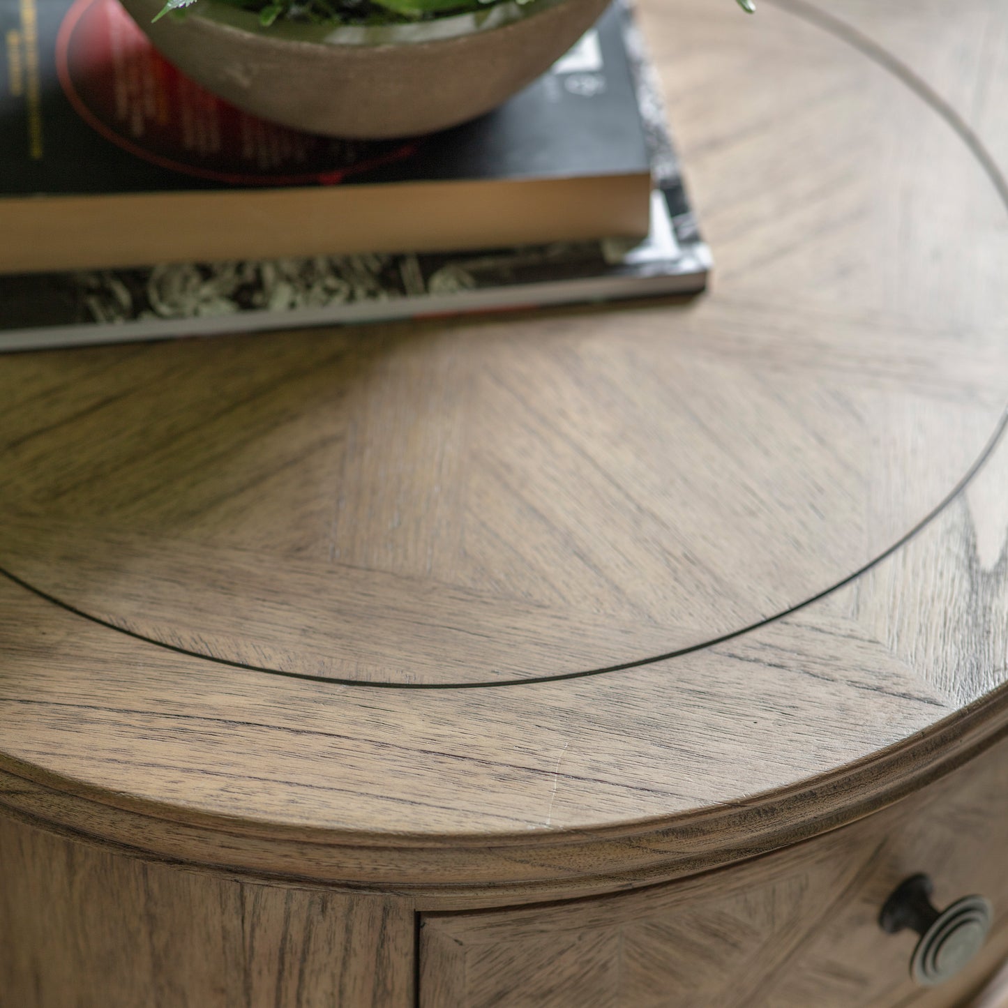 Mindi Parquet Side Table, Round