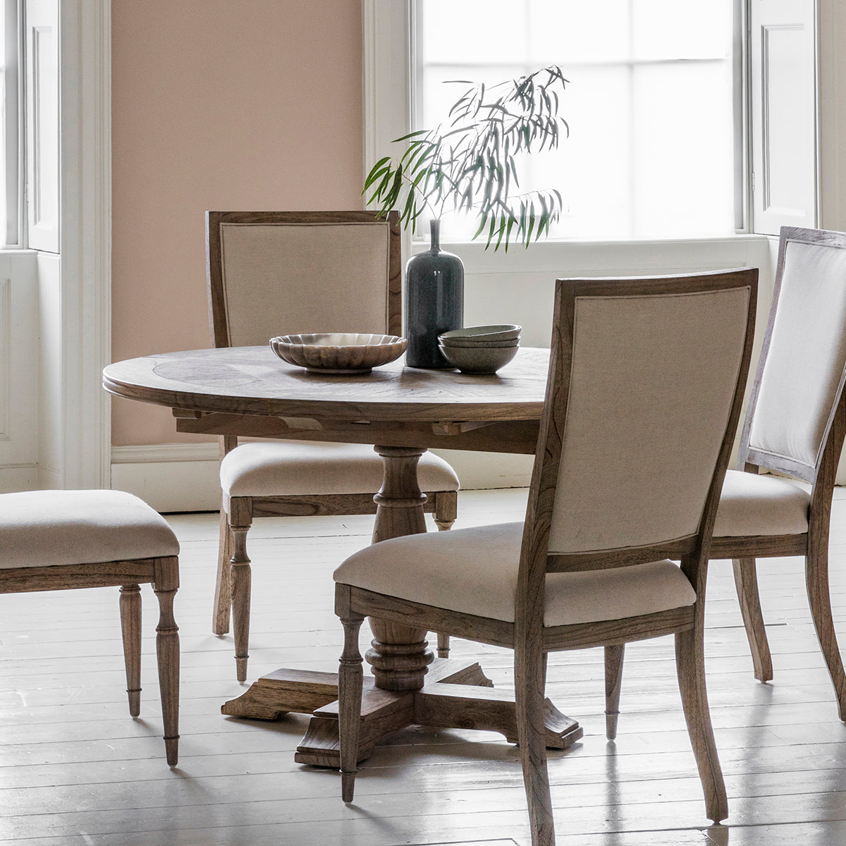 Mindi Parquet Extending Dining Table, Round