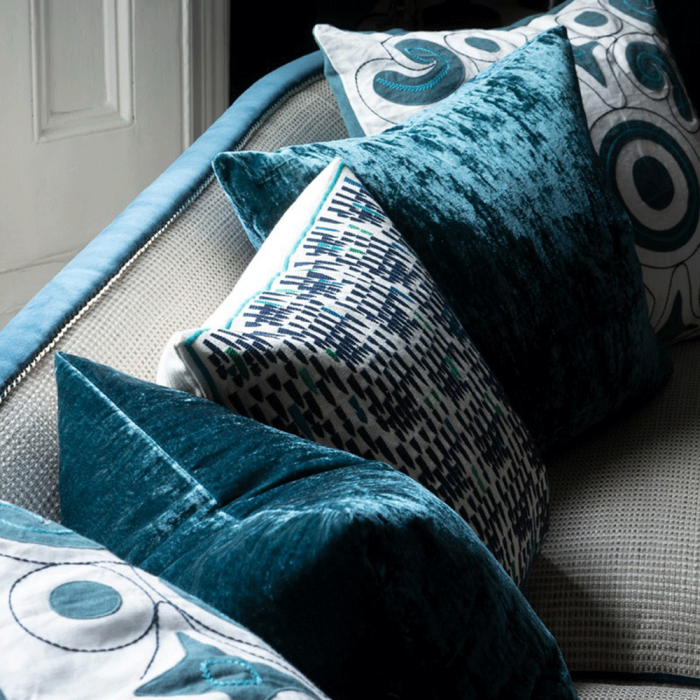 Paddy Velvet Cushion Peacock by William Yeoward