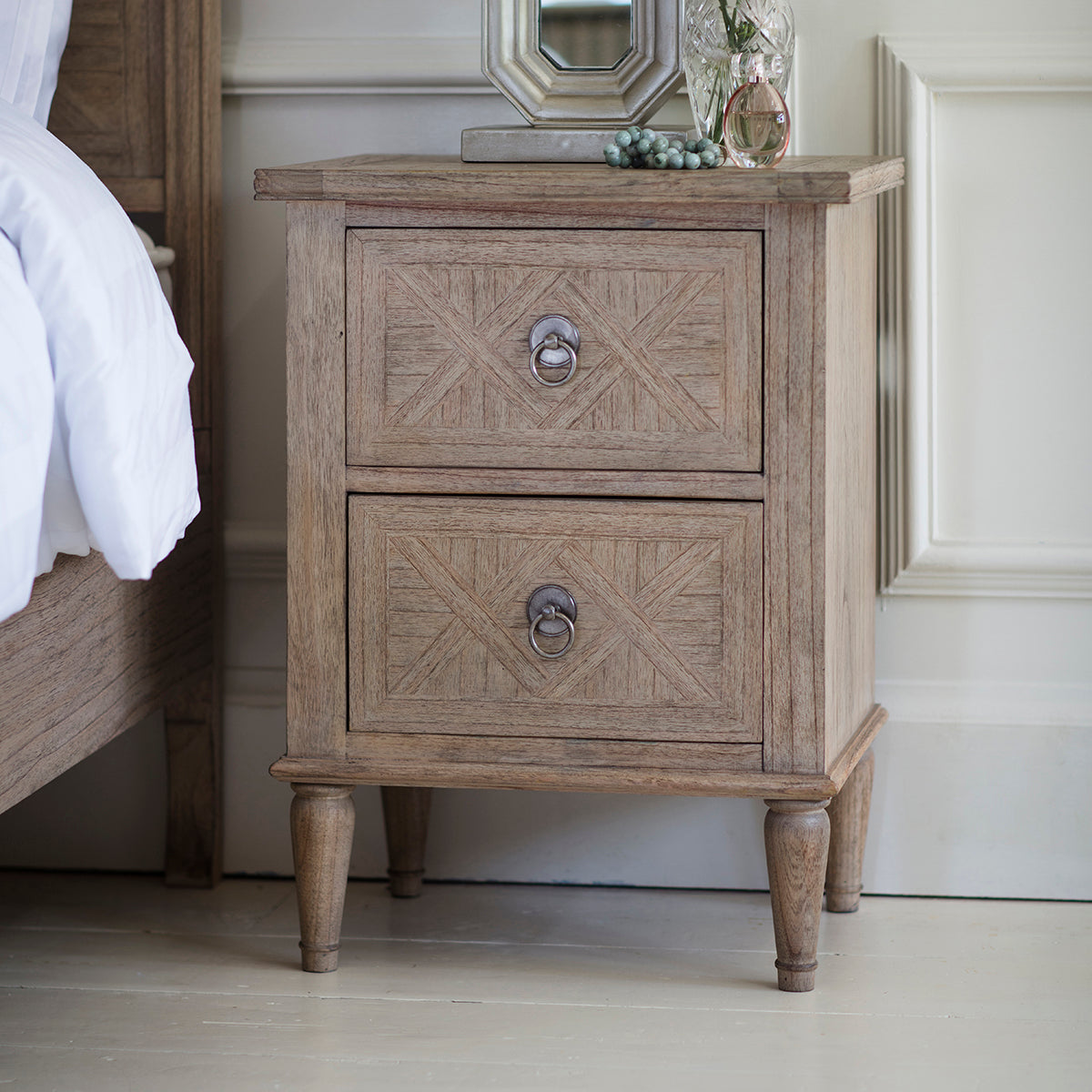 Mindi Parquet 2 Drawer Bedside Table